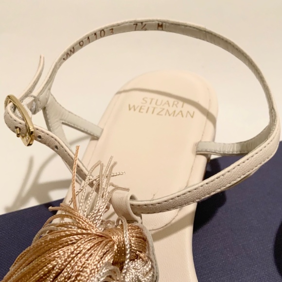Stuart Weitzman Jabow White Ivory Nappa Leather Tassel Flat Heels Sandals 7.5 - Picture 9 of 11